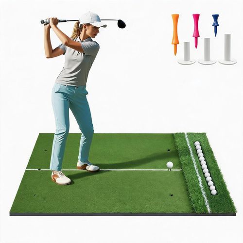 Golf Hitting Mat 5x4 ft with Ball Tray Dual Turf Swing Driving Training Practice — image 3
