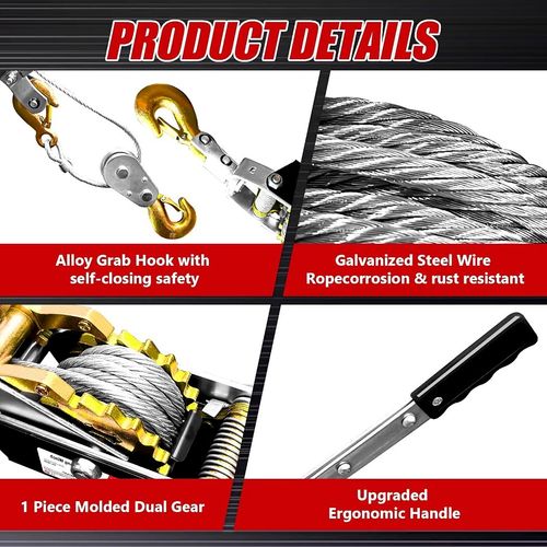 Come Along Winch Heavy Duty, 5T Come Along Pulling Tool 2 Gears 3 Hooks — image 4