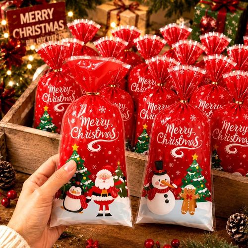5 x Christmas Gift Bags Red Xmas Present Bags Festive Party Gift Packaging — image 1