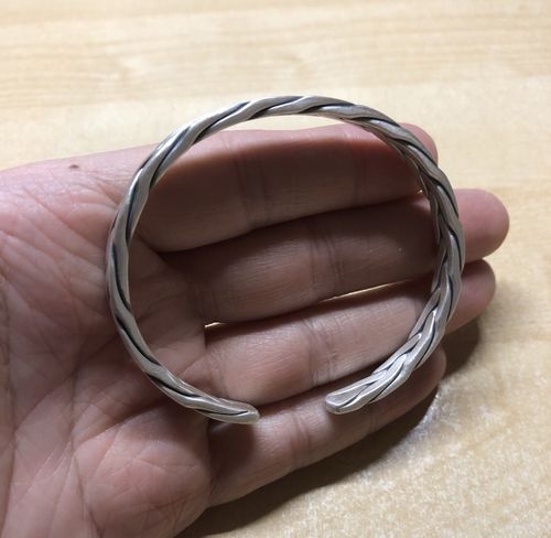 Solid Pure Fine Silver Mens Unique Hammered Braided Torque Bangle Cuff Bracelet — image 9