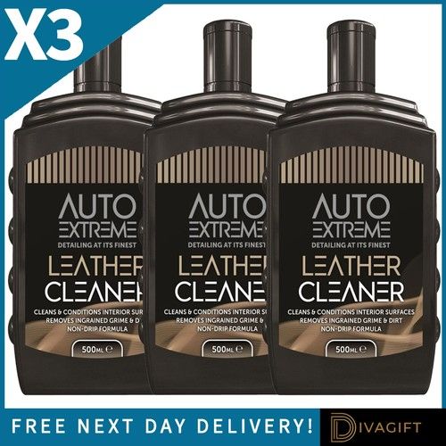 3 x LEATHER CLEANER LIQUID CONDITIONER 500ML NON DRIP REMOVES GRIME AUTO EXTREME