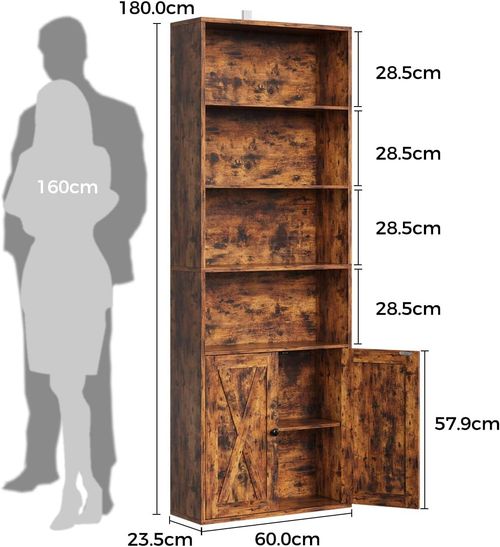 IRONCK IRONCK 6-Tier Bookcase with Doors, 180cm Tall Storage Bookshelf — image 3