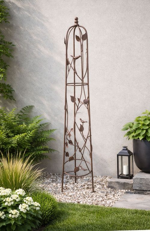 Metal Garden Obelisk Plant Support  Cage Frame Nature Bird Leaf 1.2m — image 4