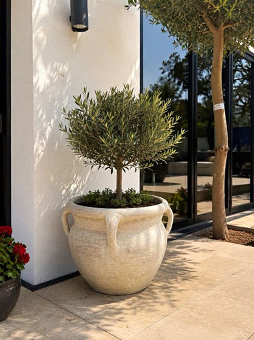 Large terracotta Beige Outdoor Patio Planter / Plant Pot with Handles Patio Use