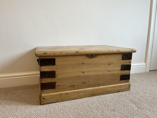 Vintage Pine Chest Antique Wooden Storage Trunk, Blanket Box, Coffee Table
