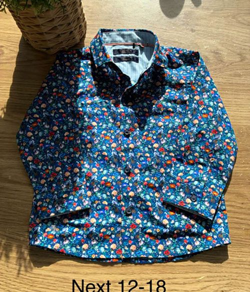 Next Unisex Baby Blue Floral Cotton Button-Up Shirt Long Sleeve Collared 12-18m