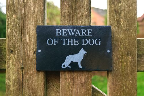 Beware of The Dog Sign German Shepherd Alsatian Slate Gate Wall Door Sign 7x4"
