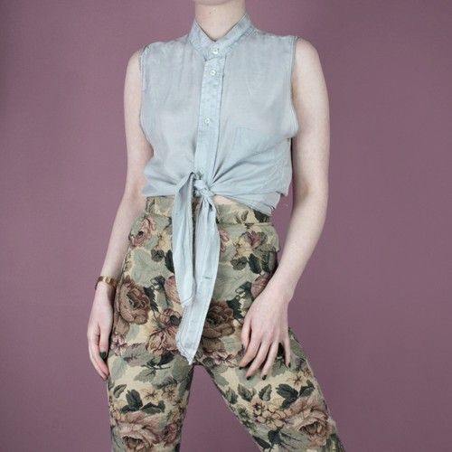 VINTAGE 80s 90s Silk Crop Grunge Pastel Grey Rework Blouse Shirt Top XS S 6 8