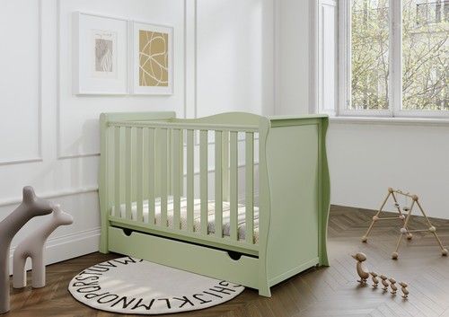 Willow Pistachio Sleigh Cot Mini Cot Bed Drawer optional mattress 120x60x10cm