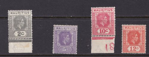 Mauritius Stamps 1942 Perf 15 x 14 set SG252b;255c;256d;257b Mint Hinged CV £161 — image 1