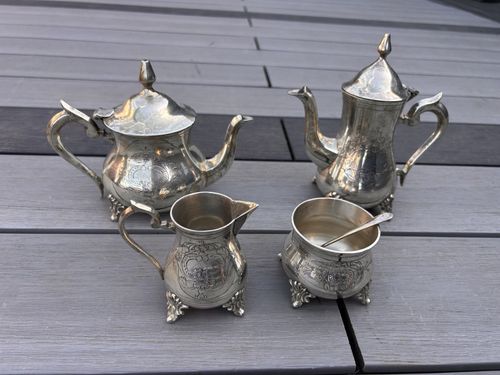 Vintage 4-Piece EPNS Silver Plated Tea & Coffee Set Engraved Floral Service — image 1