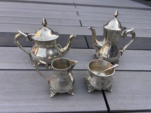 Vintage 4-Piece EPNS Silver Plated Tea & Coffee Set Engraved Floral Service