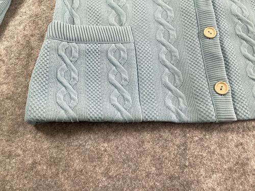Vintage Butte Knit Cardigan UK 14 Blue Cable Knit 60s 70s Retro Pockets — image 7