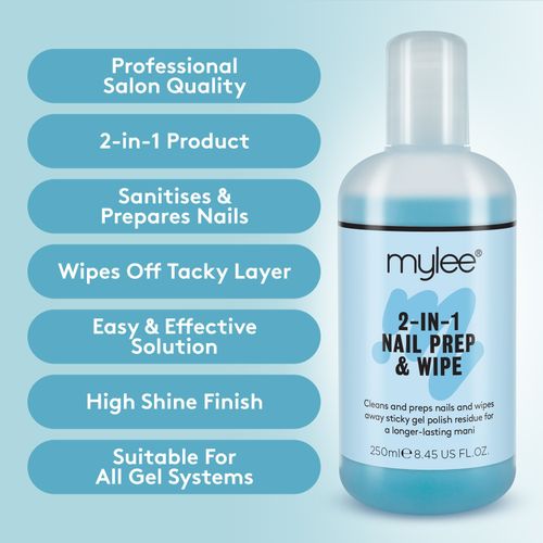 Mylee Nail Gel Polish Prep + And Wipe & Remover UV LED Manicure Acetone 2x250ml — image 2