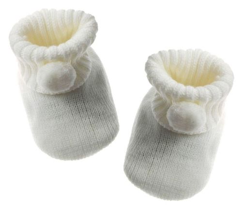 Baby Booties Pom Pom Soft Knitted Turn Over Top Boy Girl Unisex NEW 0-3 Months — image 1