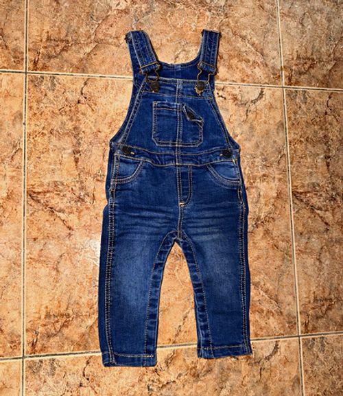 BASINI Blue Denim Baby Dungarees 6-9 Months Unisex Pockets Adjustable Straps