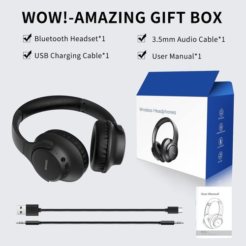 KVIDIO Bluetooth Over-Ear Headphones Wireless 65H Playtime Mic HiFi Stereo Black — image 7