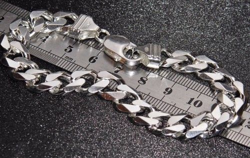 SOLID STERLING SILVER 8.5 INCH MEN'S CHUNKY CURB BRACELET - HEAVY
