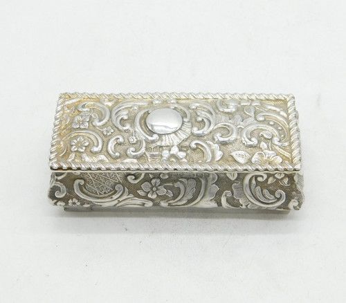 Victorian Sterling Silver Floral Pattern Jewellery Box Antique 1899 Sheffield