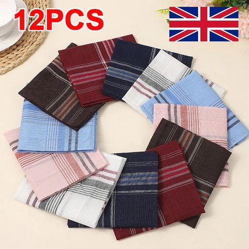 12PCS Men's Handkerchiefs Large Cotton Hankies Premium Soft Gents Hankies UK — image 13