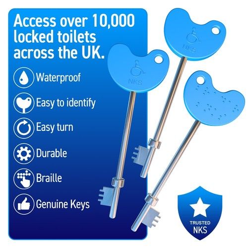 3 x NKS RADAR KEY Disabled Toilet Bathroom Door Access Braille Easy Turn