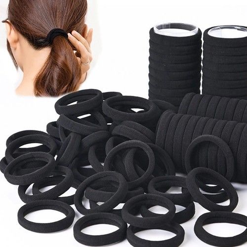 100x Strong Black Elastic Hair Bobbles Soft No-Snag Bands Women Girls Endless UK