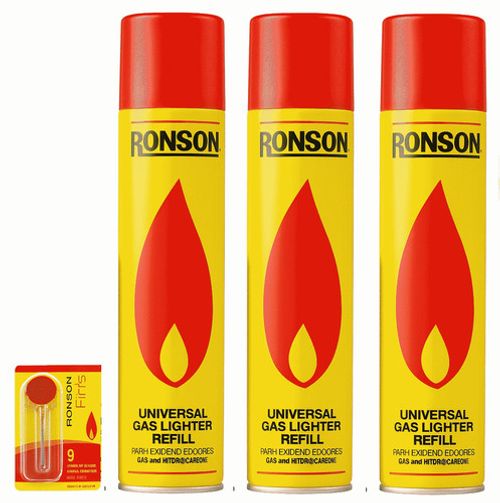 Ronson Butane Gas Refill 300ml – Genuine Lighter Fuel, Universal Valve & 9 Flint