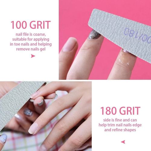 12x Nail Files 100/180 Grit Professional Half Moon Curved Double Sided Nail File — image 5