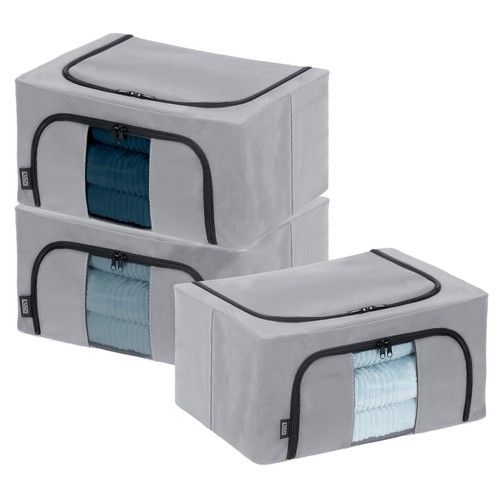 LIVIVO Set of 3 Large Foldable Fabric Storage Boxes with Clear Windows