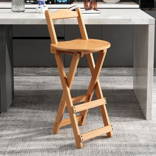 Bar Stool Foldable Bamboo Kitchen Stool with Back Support Bar Chair Portable — image 2
