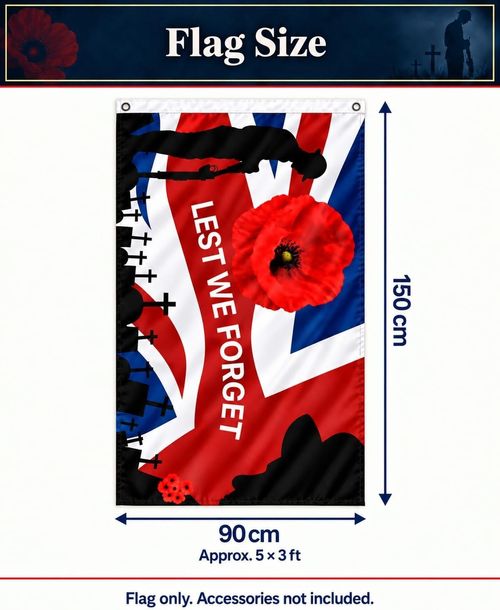 Lest We Forget Flag 5Ft X 3Ft, Poppy Flags with Eyelets, Remembrance Day Poppy F — image 2