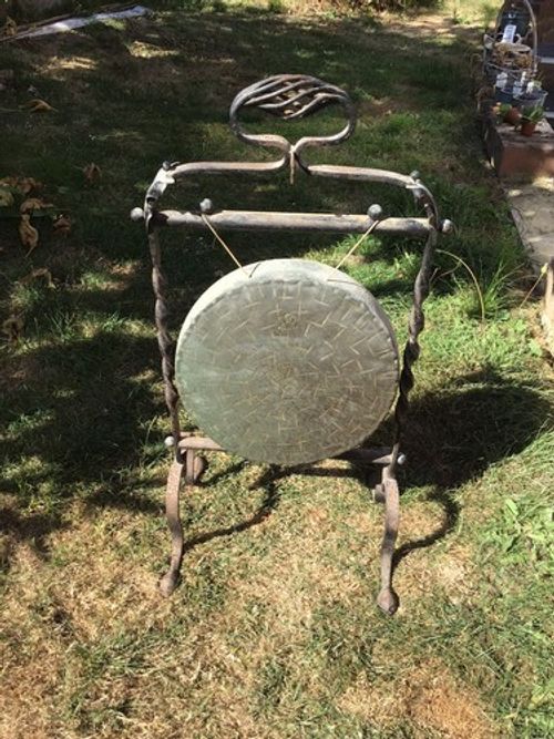 LARGE BURMESE GONG IN WROUGHT IRON FRAME 30 Inches High X 15 Inches Wide
