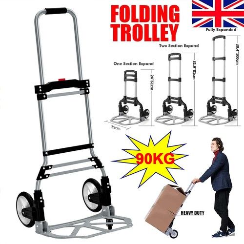 100kg/220lb Folding Aluminium Hand Truck - Heavy Duty Trolley Sack Cart
