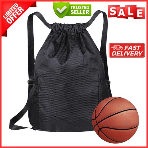Drawstring Bag, Unisex Large Sports Backpack String Drawstring PE Bags, Black UK
