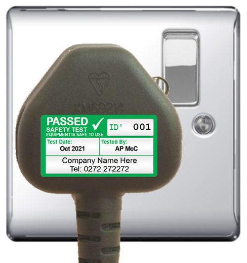 1040 Personalised PAT Testing Labels - 4th Edition - For Plugs size 38 x 21 mm