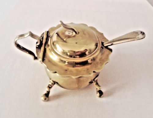 Pretty Little Silver Plate Mustard Pot, Glass Insert And Spoon — image 1