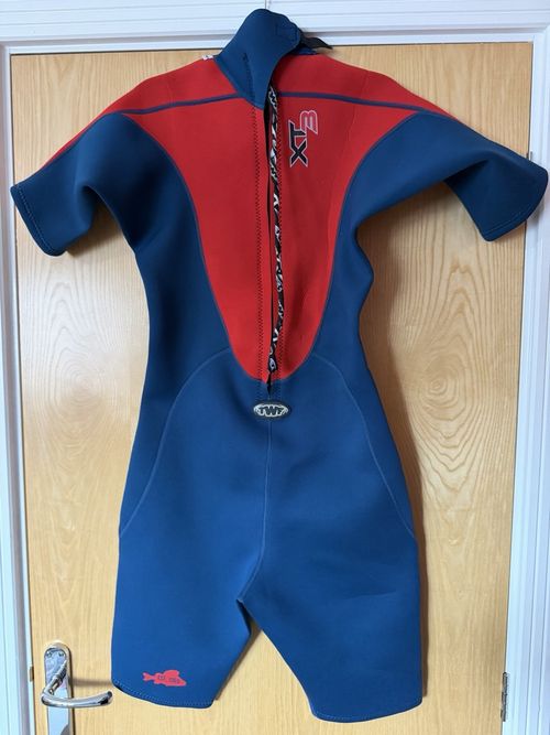 TWF XT3 Men's Shorty Wetsuit Rear Zip Blue Red Black Size MED medium M — image 7