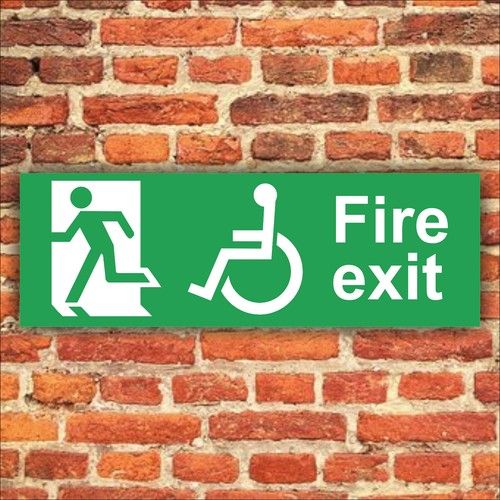 DISABLED FIRE EXIT KEEP CLEAR SIGNAGE - Plastic Boards or Stickers All Sizes