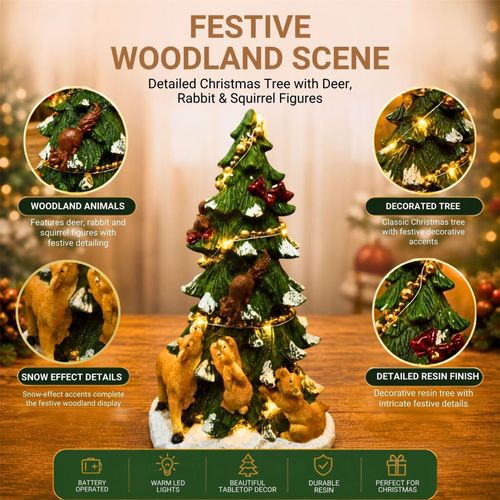 27cm Prelit Christmas Tree Resin Figure LED Tabletop Window Xmas Festive Decor — image 9