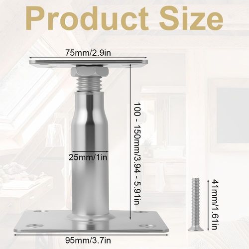 4PCS Adjustable Elevated Post Base Support, 100-150mm Galvanised Adjustable Elev — image 2