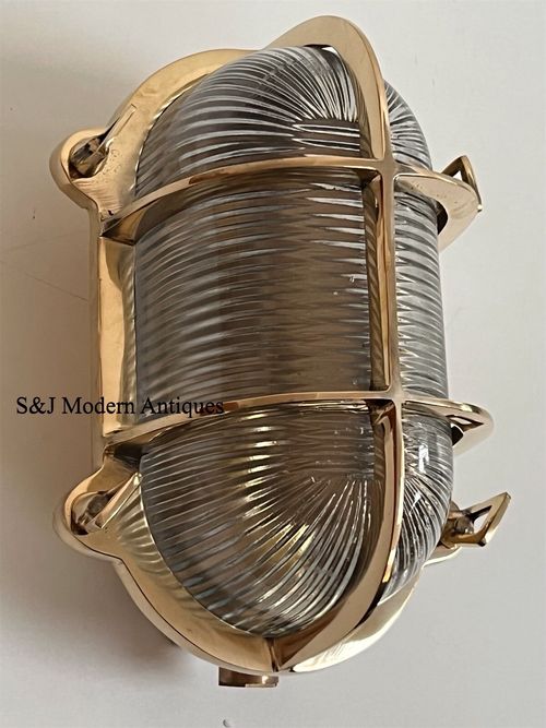 Industrial Bulkhead Light Wall Ceiling Retro Old Marine Brass Gold Oval Vintage — image 1