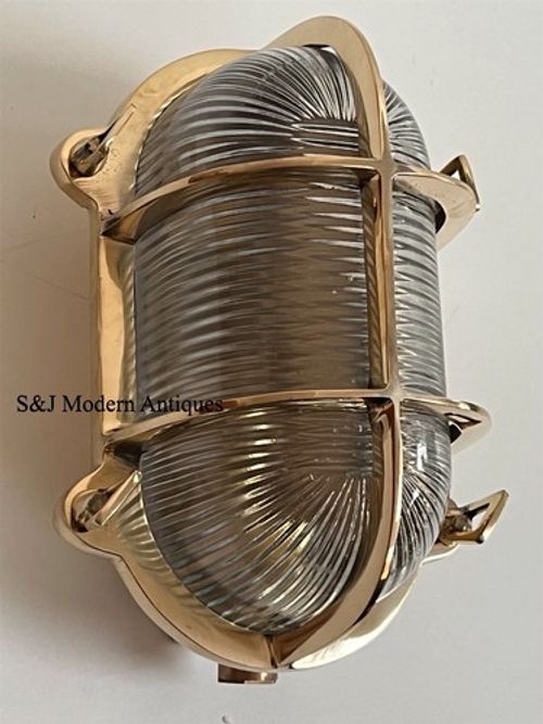 Industrial Bulkhead Light Wall Ceiling Retro Old Marine Brass Gold Oval Vintage