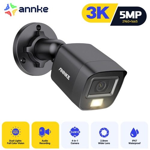 ANNKE 5MP 3K CCTV Security Camera Audio In Color Night Vision IP67 For DVR Home