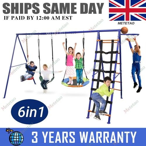 6 in1 Garden Kids Swing Set with Double Swings Slide Ladder for Outdoors Playing