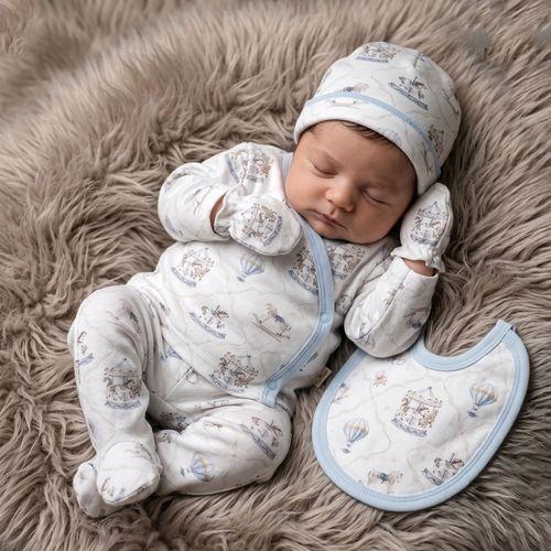 Baby Boy 5 Piece Cotton Layette Gift Set Fairground Ballons Blue 0-3 Months — image 1