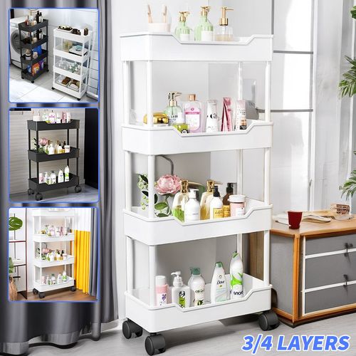 4 Tier Storage Trolley Cart on Wheels Kitchen Bathroom Laundry Rolling Rack — image 1