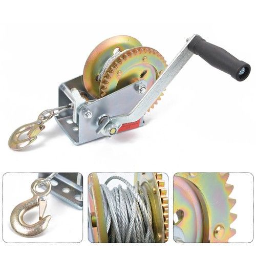 1200lbs Manual Boat Marine Trailer Caravan Hand Powered Winch & 10M Wire Cable