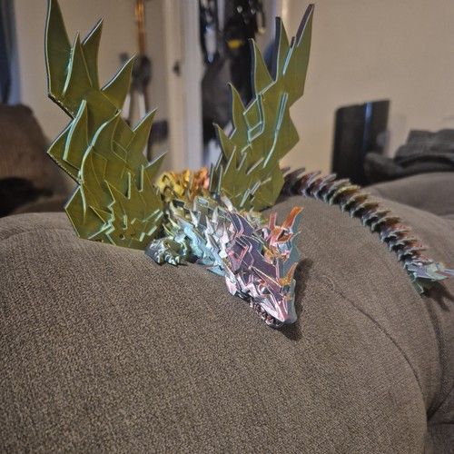 3d printed Metallic Articulated Dragon Figurine with Wings - Mythical Creatures