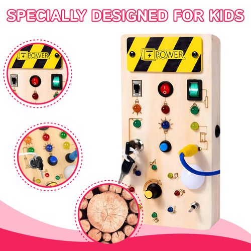 Montessori Busy Board Sensory Travel Activity Toys Wooden With LED Light Switch — image 4