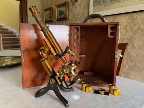Antique Henry Crouch Histological Brass Microscope - circa 1887, Cased — image 18